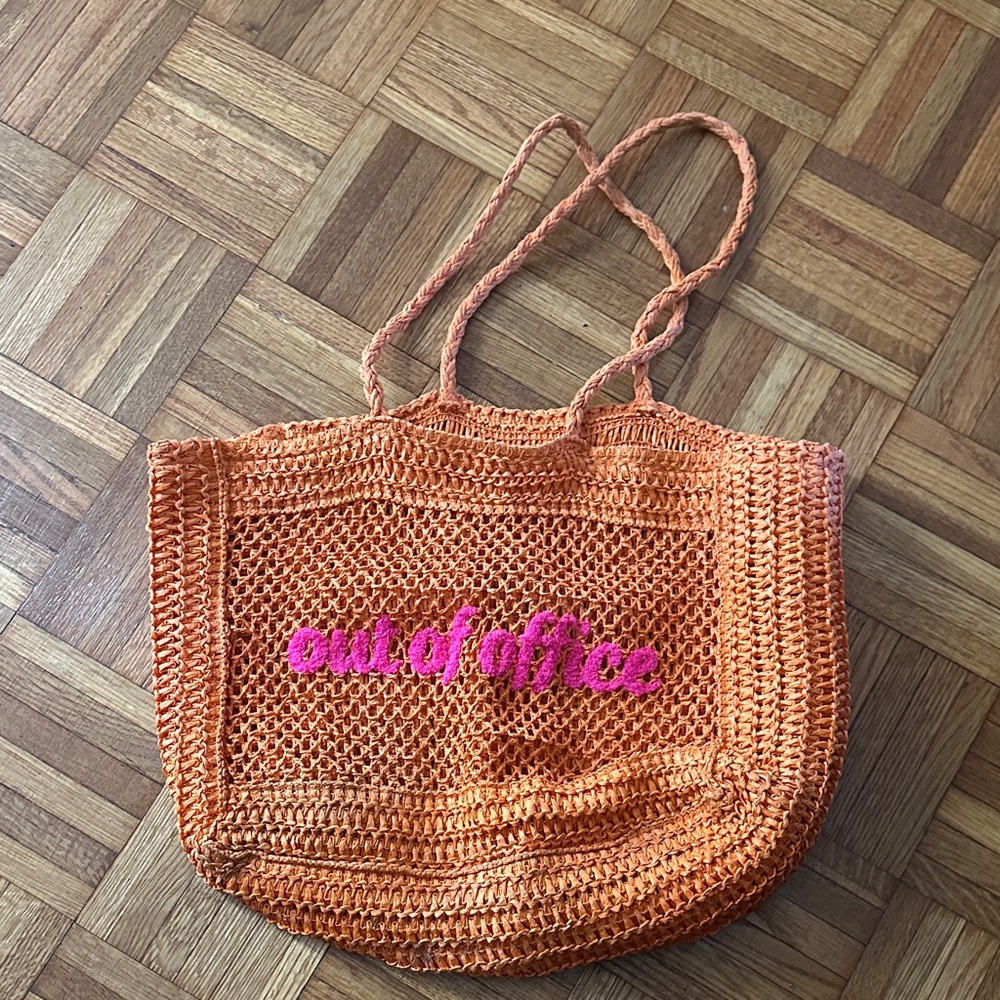 Orange Crochet Tote Bag with Pink Accent